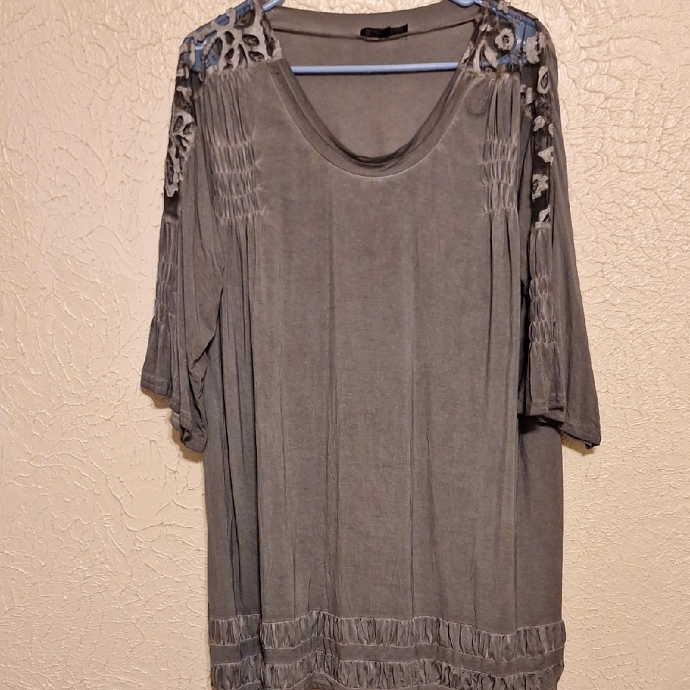 POL Gray Boxy Blouse with Silver Embellishments
